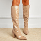 barn jacket outfits Pointed Toe Chunky Heel over-the-Knee Boots Winter New Slip-on Boots