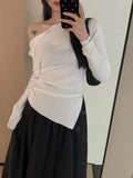 2000s fashion Autumn and Winter  Autumn and Winter New/Elegant Waist-Tight Pleated Oblique Collar Sweater 