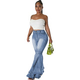 fashion Fashionable All-Match Wide-Leg Washed Denim Stretch Flared Pants