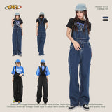 90s streetwear Oeeta Jeans Autumn American Style Overalls Men's Denim Overalls Women's Loose Denim Jumpsuit