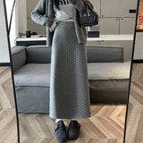 dress to impress outfits Polka Dot Woolen Skirt for Women 2024 Autumn High Waist Slimming Back Slit A- line Sheath Dress Chic