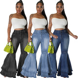 Wjczt fashion Fashionable All-Match Wide-Leg Washed Denim Stretch Flared Pants