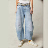 2024 fall fashion trends Casual Women's Loose Wide-Leg Pants Mid-Low Waist Washed Denim Trousers