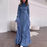 dress to impress Women's Autumn round Neck Bell Sleeve Elegant High Waist Stitching Slimming Dress Women