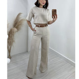 old money outfits men 2024 New Fashion Cotton and Linen Short Top High Waist Wide Leg Suit Pants Women's Suit