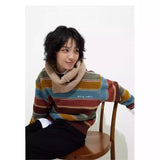 sweater 2024 New Retro Preppy Style Colorful Striped Sweater Women's Sweater Stacked Striped Sweater Fashion