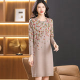 cold weather outfits Floral Knitted Dress Autumn and Winter Elegant Slimming Western Style Mom Sweater Dress Mid-Length plus Size Belly Covering Skirt