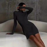 grunge outfits New Autumn and Winter Slimming Long-Sleeved Knitted Dress Women's Solid Color Tight Sexy Hip Skirt