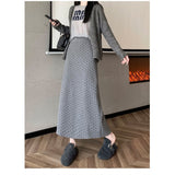 dress to impress outfits Polka Dot Woolen Skirt for Women 2024 Autumn High Waist Slimming Back Slit A- line Sheath Dress Chic