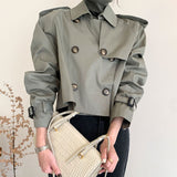 2024 fall fashion trends Spring and Autumn Retro Lapel Design Double Breasted Loose All-Match Long Sleeve Short Trench Coat for Women