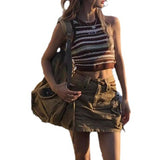 grunge outfits American Retro Street Denim Workwear Skirt 2024 Summer New Internet Celebrity High Waist Short Skirt