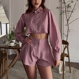 combo dress Striped Plaid Belly-Exposed Shirt Suit Pants Elegant Commuter High Waist Shorts Suit