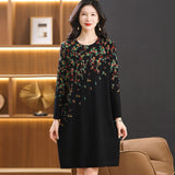 cold weather outfits Floral Knitted Dress Autumn and Winter Elegant Slimming Western Style Mom Sweater Dress Mid-Length plus Size Belly Covering Skirt