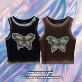 2000s fashion Tkpa American Hot Girl Style U-Neck Camisole Women's Summer Butterfly Patch Embroidered Retro Vest