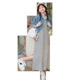 casual outfits Summer New Fashion Striped Pregnant Women Dress + Denim Coat Suit Two-Piece Set