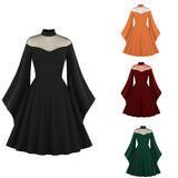 Wjczt dress to impress retro glamour E-Commerce New Halloween Black Queen Mesh Bell Sleeve Stitching Retro Dress 3067