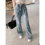 Wjczt y2k 2024 Retro Star Patch Jeans Women's High Waist Design Sense Niche Slimming Straight Skinny Pants