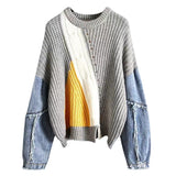 2024 fall fashion trends Denim Stitching Twist New Sweater Women's Spring and Autumn Pullover Top Slimming Temperament Loose Sweater Women's Clothing