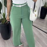 business casual women outfits chic Solid Color Square Collar Sling Simple Elegant Top with High Waist Wide Leg Straight Trousers Two-Piece Set