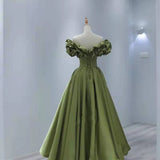 Wjczt French evening dress 2024 new green princess at large elegant one-shoulder birthday party engagement dress