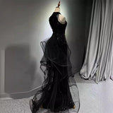 Wjczt New black evening dress high-end slim temperament celebrity host halter neck fishtail skirt wedding toast dress summer