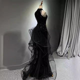 witch dress to impress New Evening Dress Black High-Grade Slim-Fit Elegant Lady Host Halter Fishtail Dress Wedding Toast Dress Summer