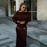 outfit ideas winter off-Shoulder Sexy High-Grade Woolen Top Skirt Suit Autumn and Winter Lazy Hot Girl Fashion Two-Piece Suit