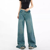 fashion outfits American Retro Jeans Women's Design Sense Niche Lace Loose Slimming Straight Mop Wide-Leg Pants 