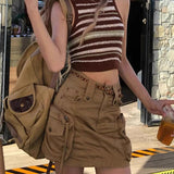 grunge outfits American Retro Street Denim Workwear Skirt 2024 Summer New Internet Celebrity High Waist Short Skirt