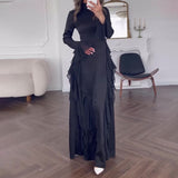 dress to impress Women's Autumn round Neck Bell Sleeve Elegant High Waist Stitching Slimming Dress Women