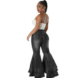 fashion Fashionable All-Match Wide-Leg Washed Denim Stretch Flared Pants