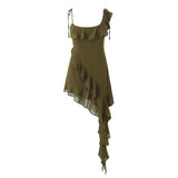 dress to impress Autumn Irregular Wooden Ear Sling Dress Sexy Short Skirt 10-A306