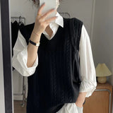 Autumn Twist Knitted Vest 2024 Outer Wear Loose Slimming Western Style Korean Style V-neck Top