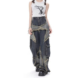 Wjczt street wear dti American-Style Retro Frayed Wide-Leg Workwear Jeans Women's Autumn and Winter Straight Loose Personalized Slim Casual Pants