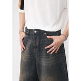 Wjczt  Summer New Arrivals Korean Loose Wide-leg Retro Distressed Flared Cropped Pants