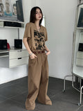 summer outfits inspo Retro High Street Suit Pants Loose Wide Leg Lazy Straight Casual Pants K335