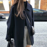 masc outfits Black Woolen Coat for Women 2024 Autumn and Winter Woolen Coat Korean Style Small High-Grade Women's Coat