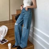 jeans Ripped Jeans Women's Summer Wide-Leg Pants 2024 Original Fashionable High Waist Loose Slimming Straight Trousers