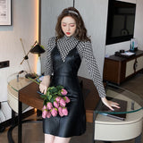 2024 fall fashion trends Suit  Autumn and Winter New Ladies Slimming Temperament Top + Fashion PU Leather Suspender Skirt Two-Piece Set for Women