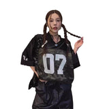 90s streetwear Retro Hip Hop Jersey Loose Short Sleeve T-shirt for Women 2024 Summer New High Street American Half Sleeve Top Fashion