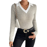 business casual outfits for women New Autumn Women's Pullover Long-Sleeved Knitted Top V-neck Simple Knitted Bottoming Shirt