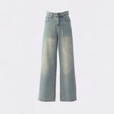 90s streetwear Jinyin American Retro High Waist Distressed Loose Wide Leg Pants Early Autumn New Straight Jeans Trousers Lengthened