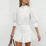 fall 2024 fashion trends 2024 Summer White Lantern Sleeve Shirt Short Skirt Two-Piece Set Women's Design Sense Professional Suit Women's Clothing