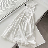 Wjczt 2024 new lazy holiday style pleated edge front button design super long dress goddess skirt big swing skirt 3405