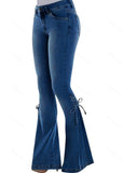 Wjczt 2000s dti Women's Jeans Mid-Waist Lace-up Denim Trousers Stretch Jeans Women's Flared Pants