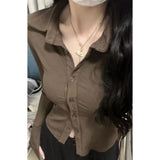 business casual outfits Pure Desire Style Slim-Fit Polo Collar Long-Sleeved Shirt Spring and Autumn Hot Girl Slimming Design Sense Niche Bell Sleeve Short Top