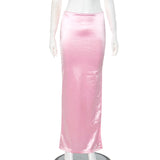 guys in skirts D24sk279 Skirt Summer Draping Satin Multi-Color Mid-Length High Waist Sheath Skirt