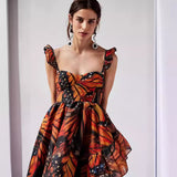 pretty halloween costumes 2024 Summer Hot Sale Sling Midi Dress Digital Butterfly Print Fashion Style Large Swing Skirt Dress