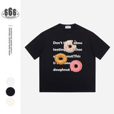 shirt Cute Donut Printed Youth Short-Sleeved T-shirt Men and Women Couple Casual Loose round Neck T-shirt 