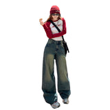 masc outfits Retro Nostalgic Loose Wide-Leg Jeans for Women 2024 Autumn New High Waist Draping Slimming Straight Mop Pants